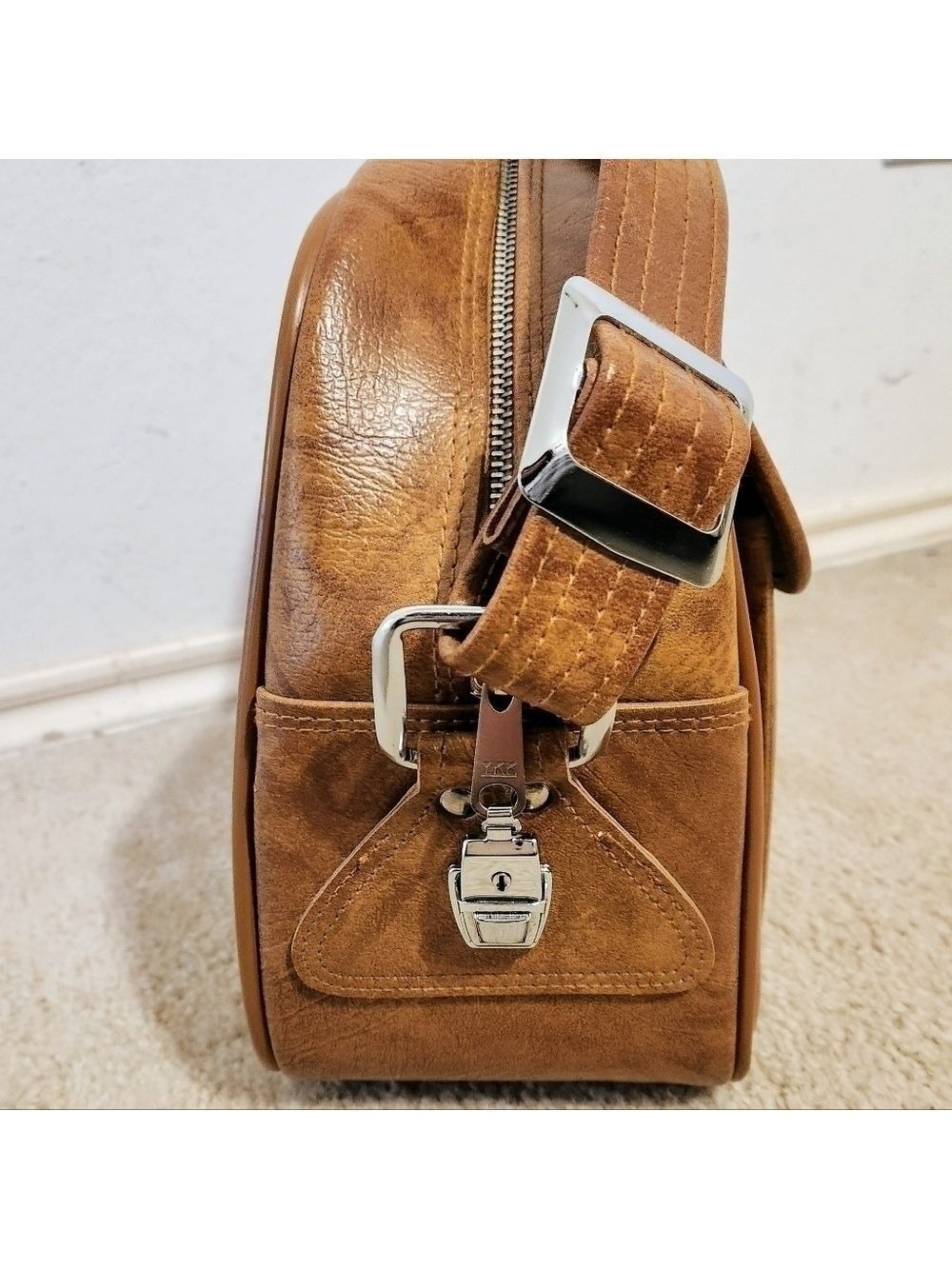 American Tourister Brown Faux Leather Shoulder Bag Vintage - Picture 8 of 13